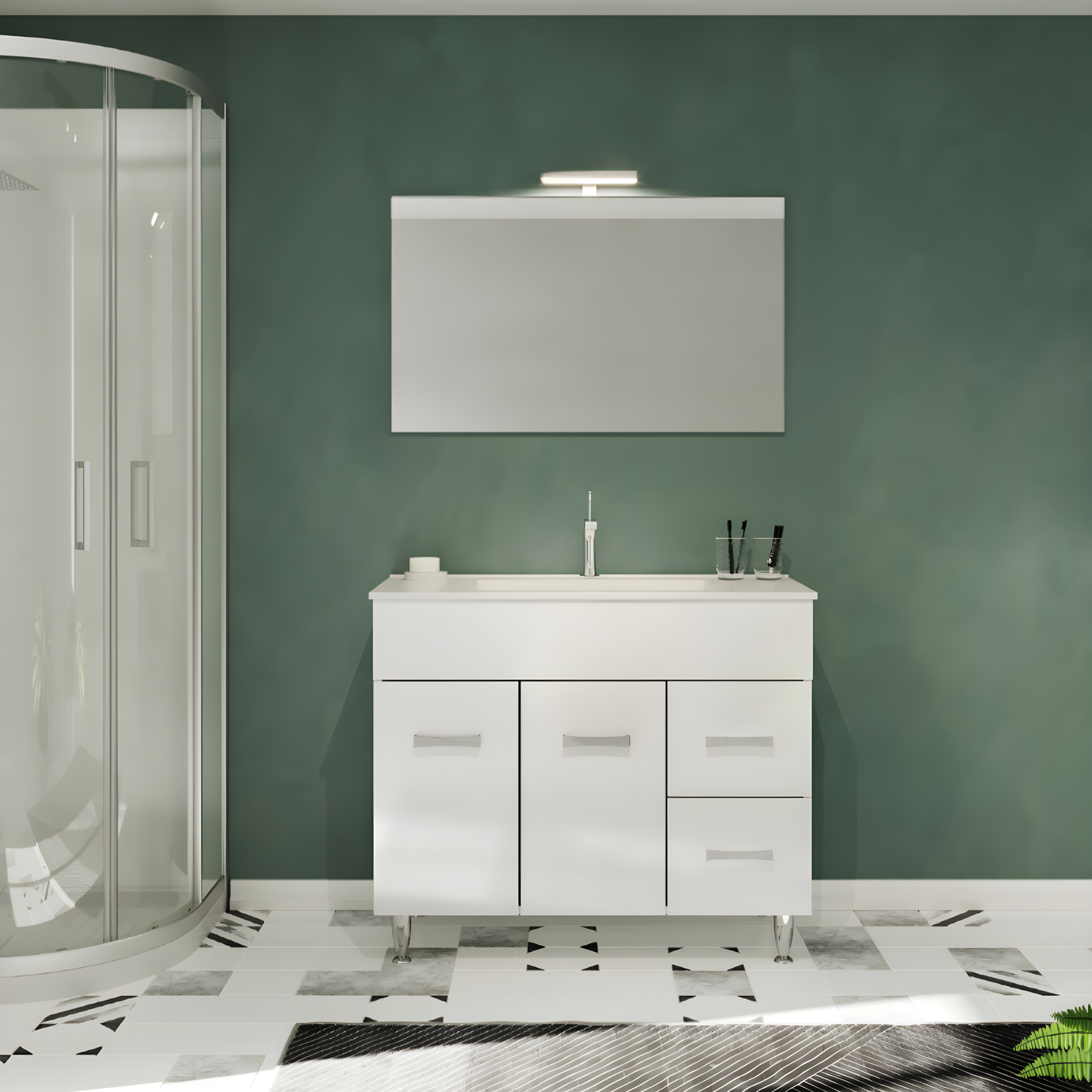 Mobile da bagno "Elendir" con lavabo in ceramica integrato maniglie piedini cromati