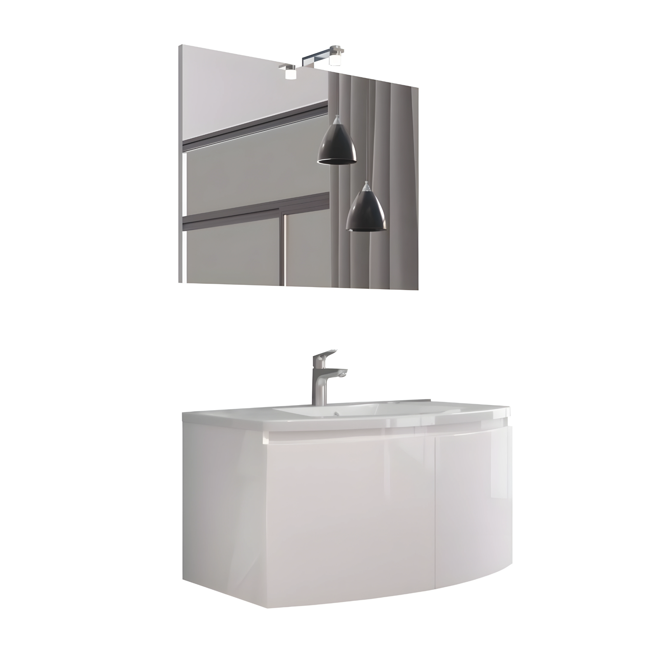 Mobile sospeso da bagno "Ettore" a 2 ante con specchio LED e lavabo in ceramica cm 80x49 42h