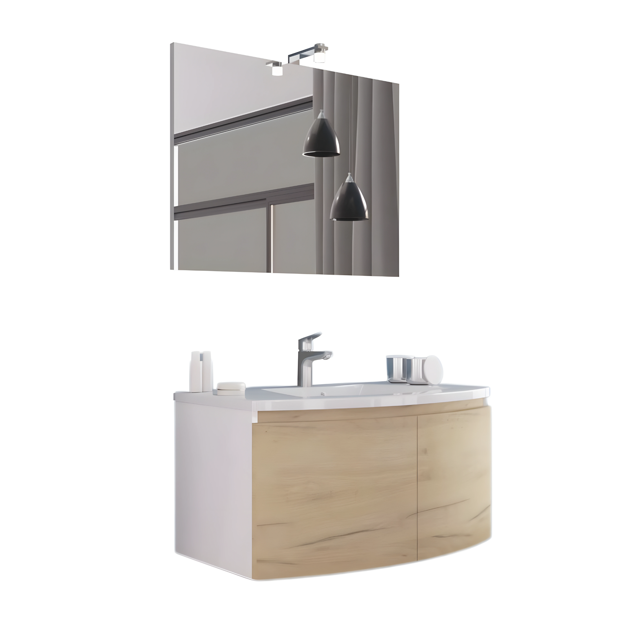 Mobile sospeso da bagno "Ettore" a 2 ante con specchio LED e lavabo in ceramica cm 80x49 42h