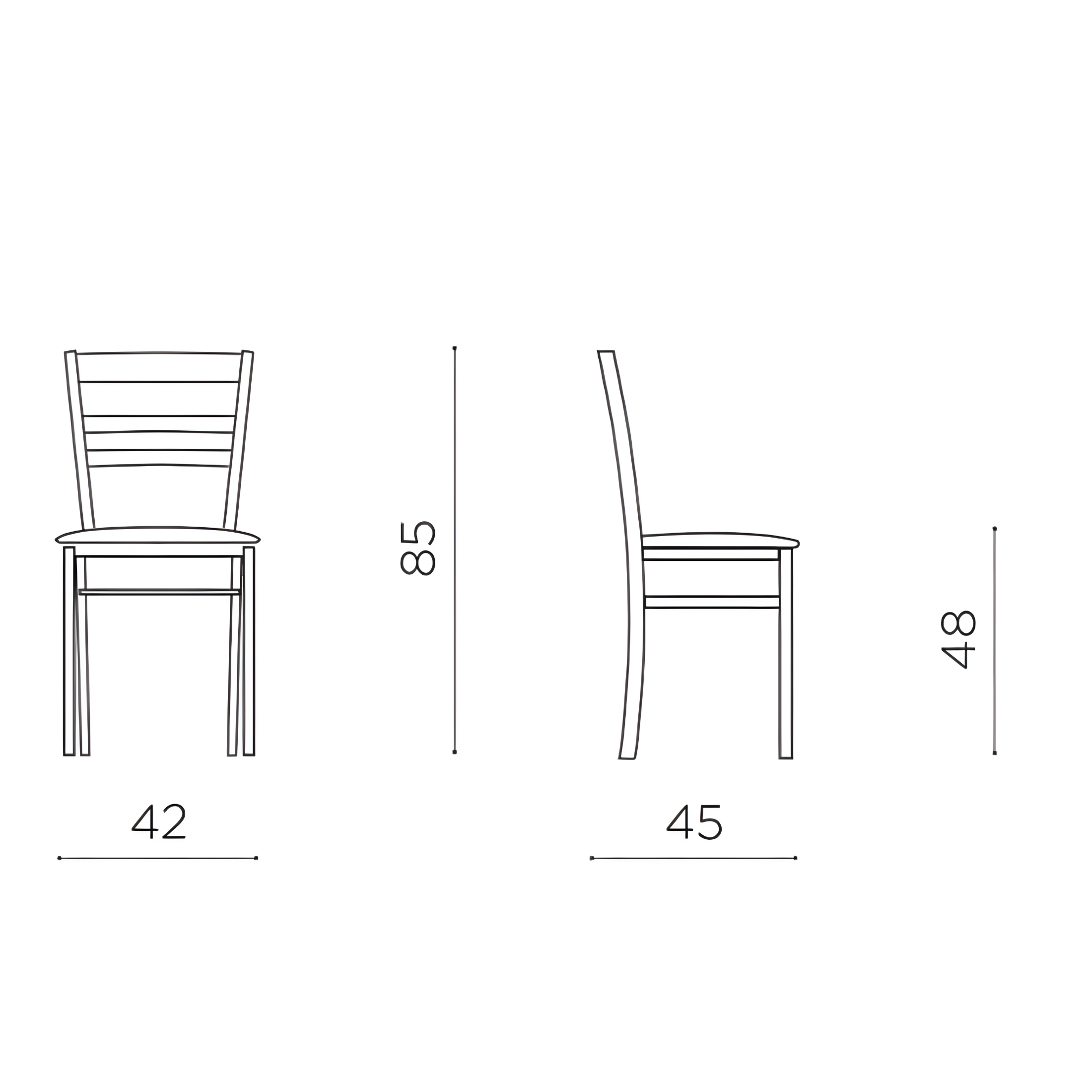 Set di sedie "Ilda" con struttura in legno e seduta in tessuto imbottito cm 42x45 85h