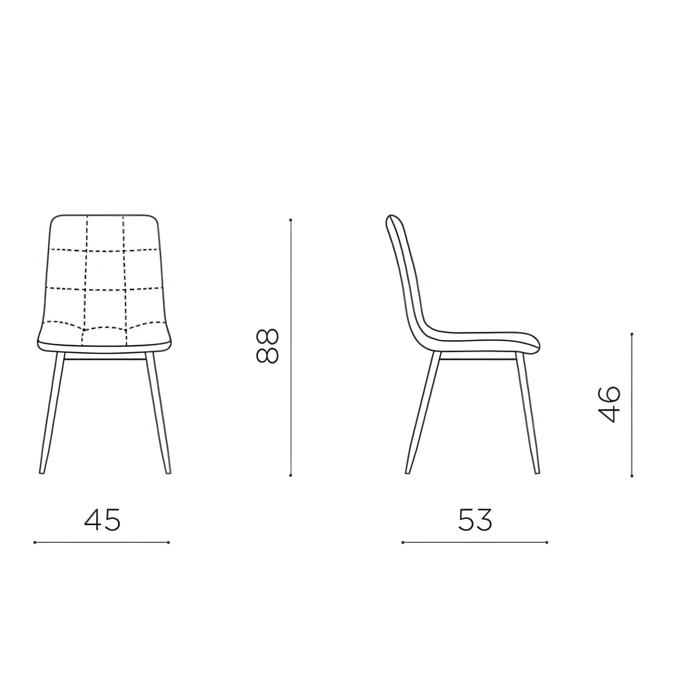 Set sedie da pranzo moderne in tessuto "Milly" con seduta imbottita cm 45x53 88h