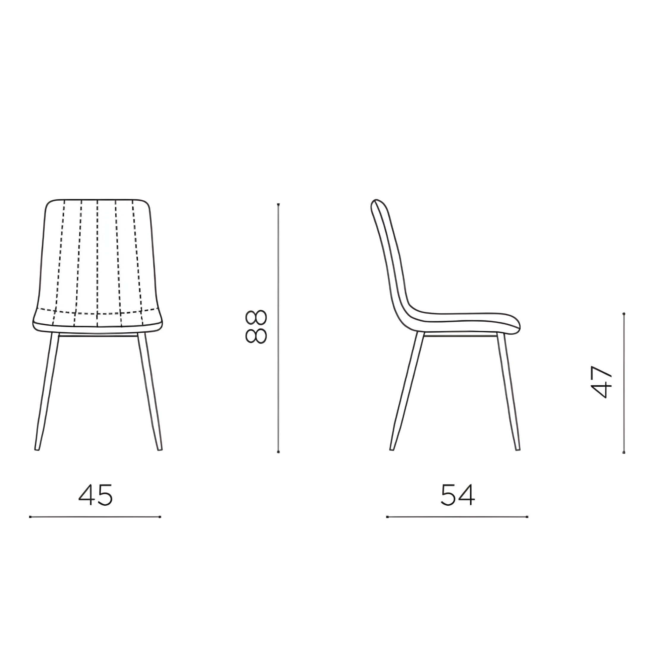 Set di sedie moderne da pranzo in tessuto "Palmer" imbottite cm 45x54 88h