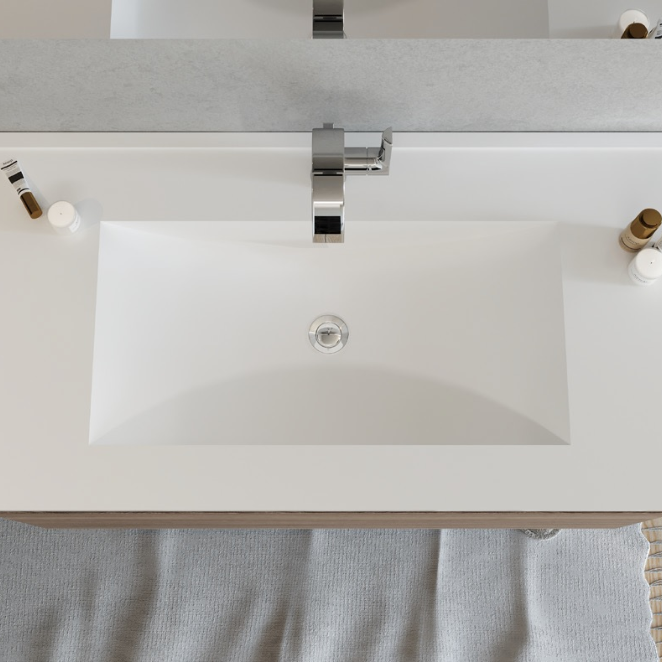 Set da bagno sospeso moderno "Velira" con lavabo integrato e specchio LED