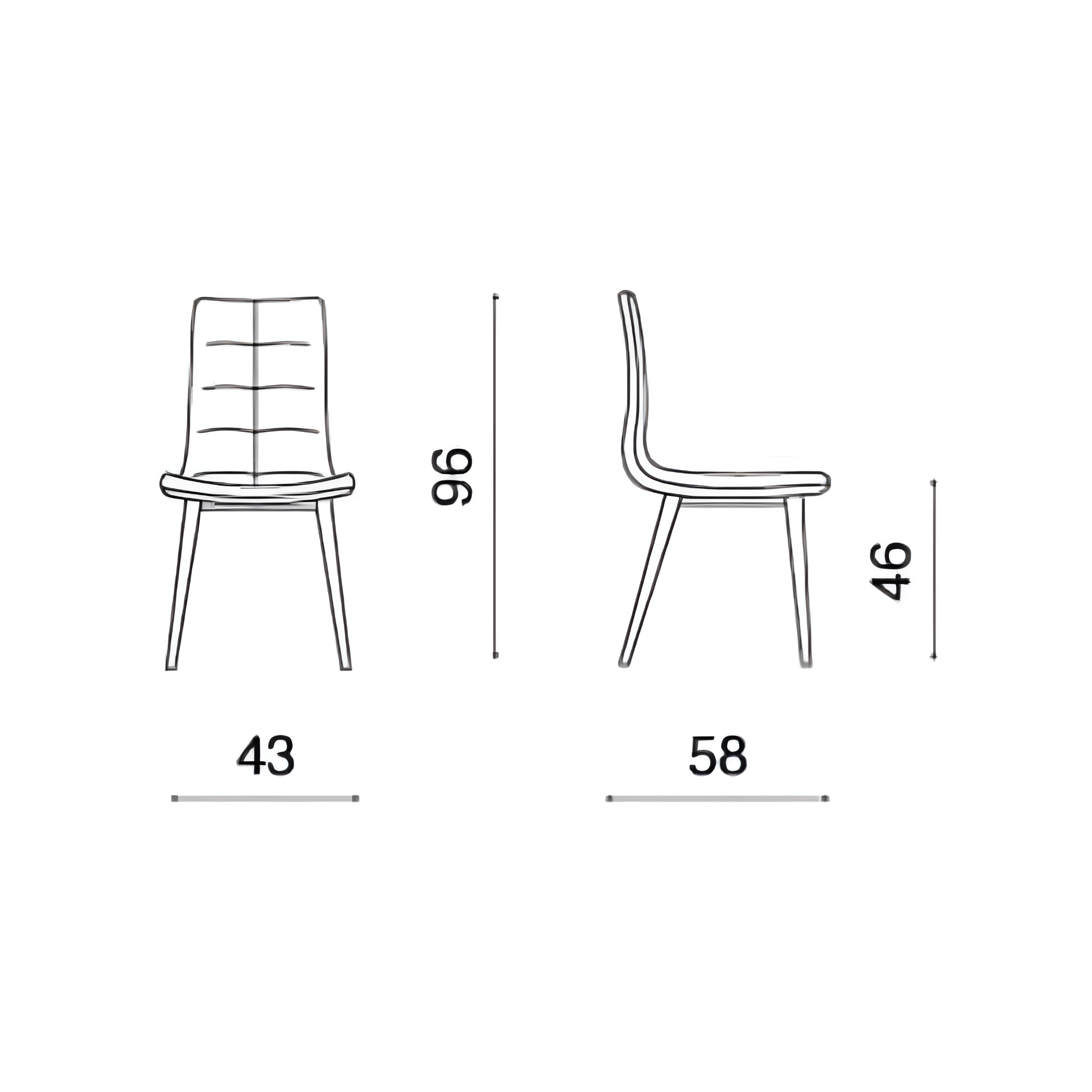 Set di sedie da pranzo "Linfa" in tessuto con base in metallo verniciato nero cm 43x58 96h