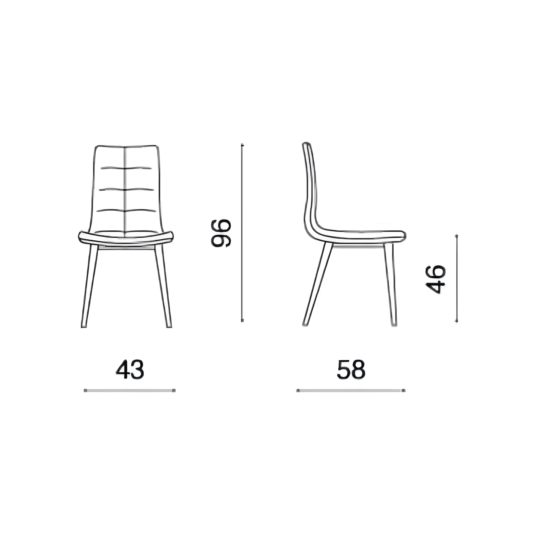 Chaises de salle à manger "Linfa" en tissu avec base en métal peint noir 43x58 cm 96h