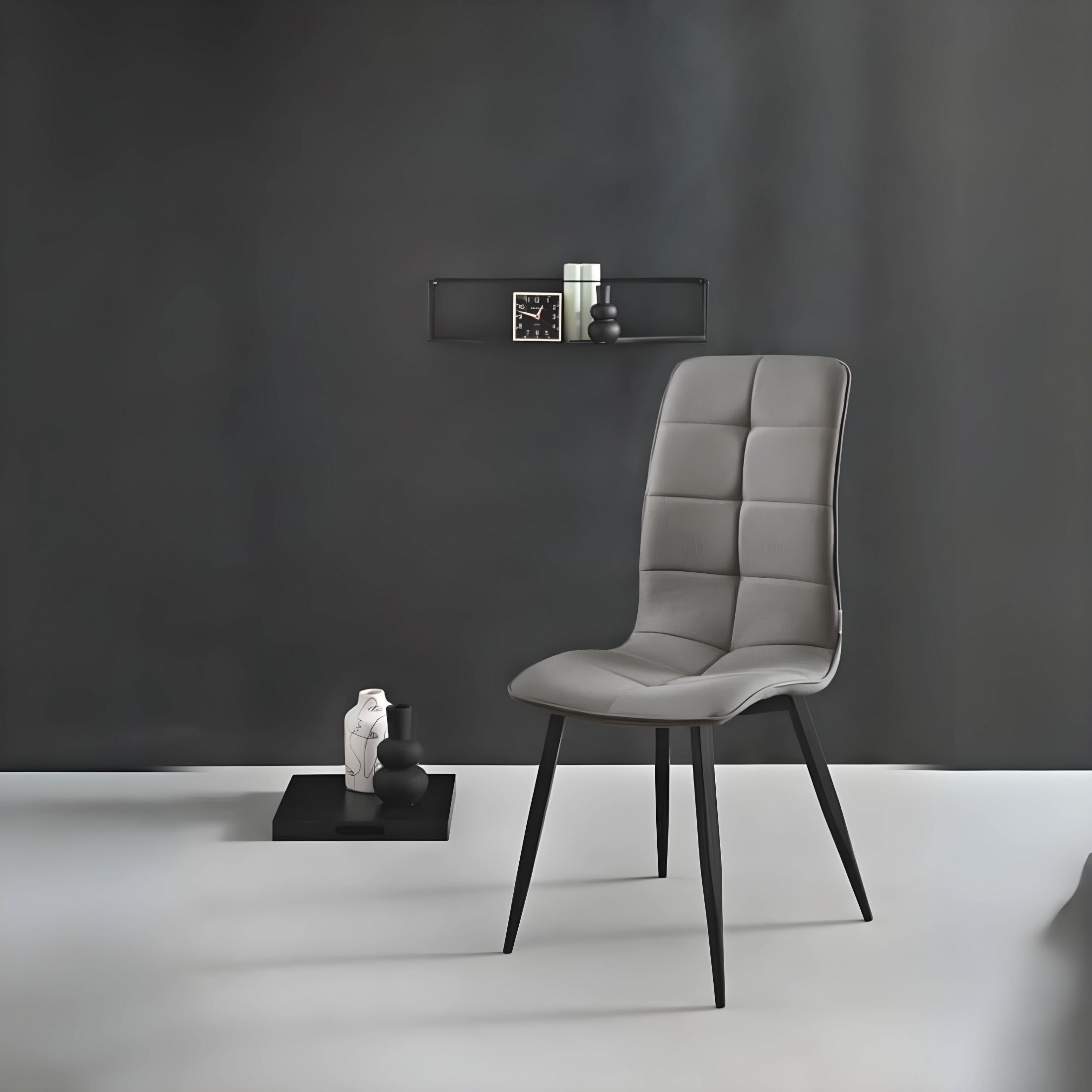 Chaises de salle à manger "Linfa" en tissu avec base en métal peint noir 43x58 cm 96h