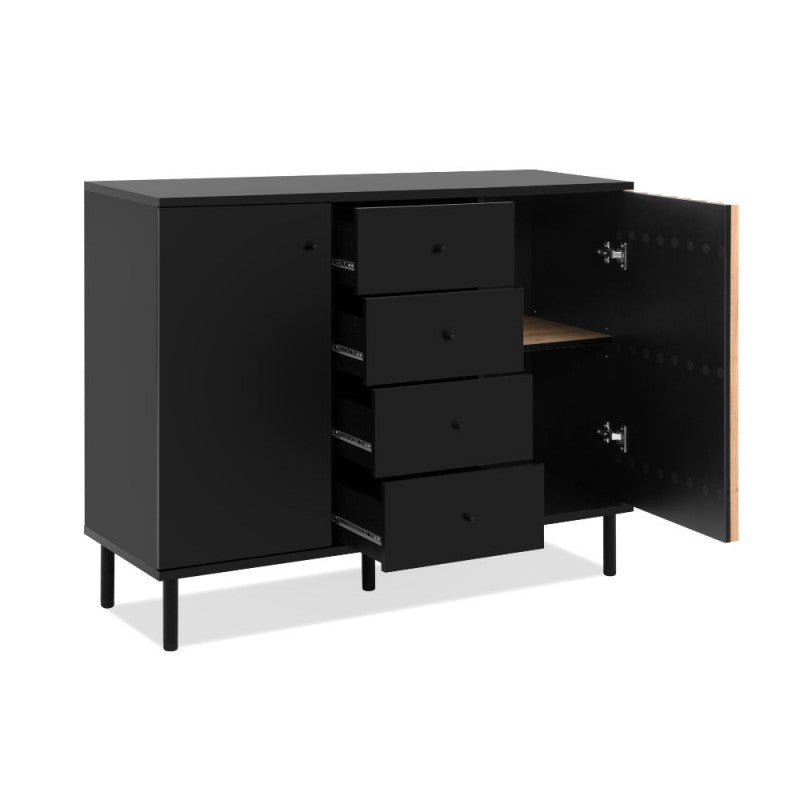 Madia moderna "Monza" cannettata 2 ante e 4 cassetti cm 118x40 90h