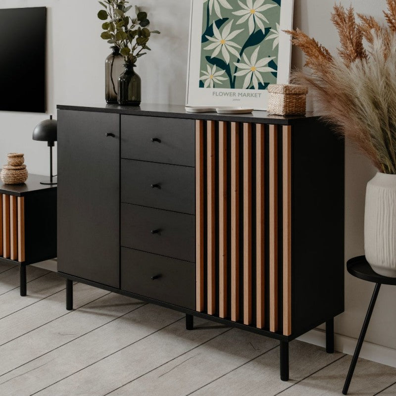 Madia moderna "Monza" cannettata 2 ante e 4 cassetti cm 118x40 90h