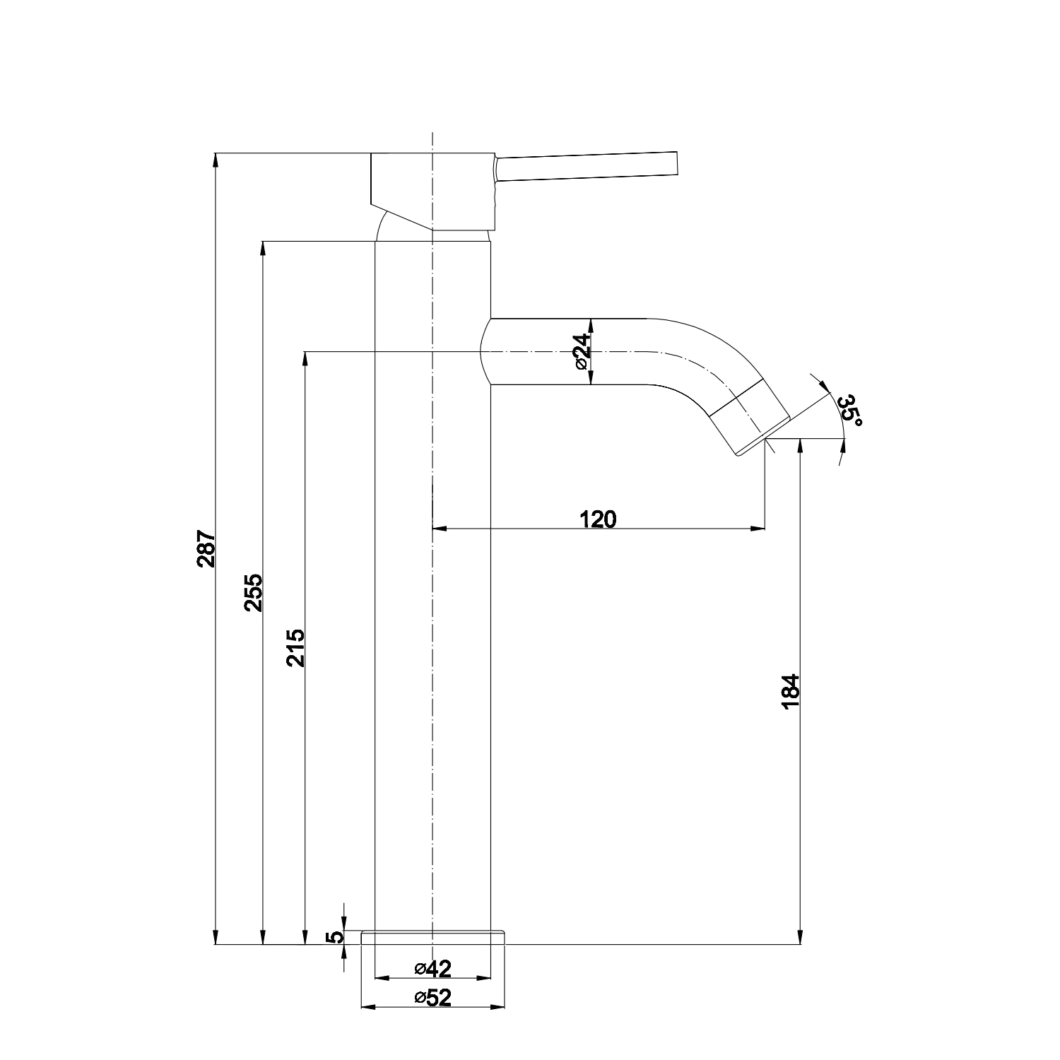 Rubinetto miscelatore alto monoforo "Velthara" per lavabo in ottone cromato da appoggio