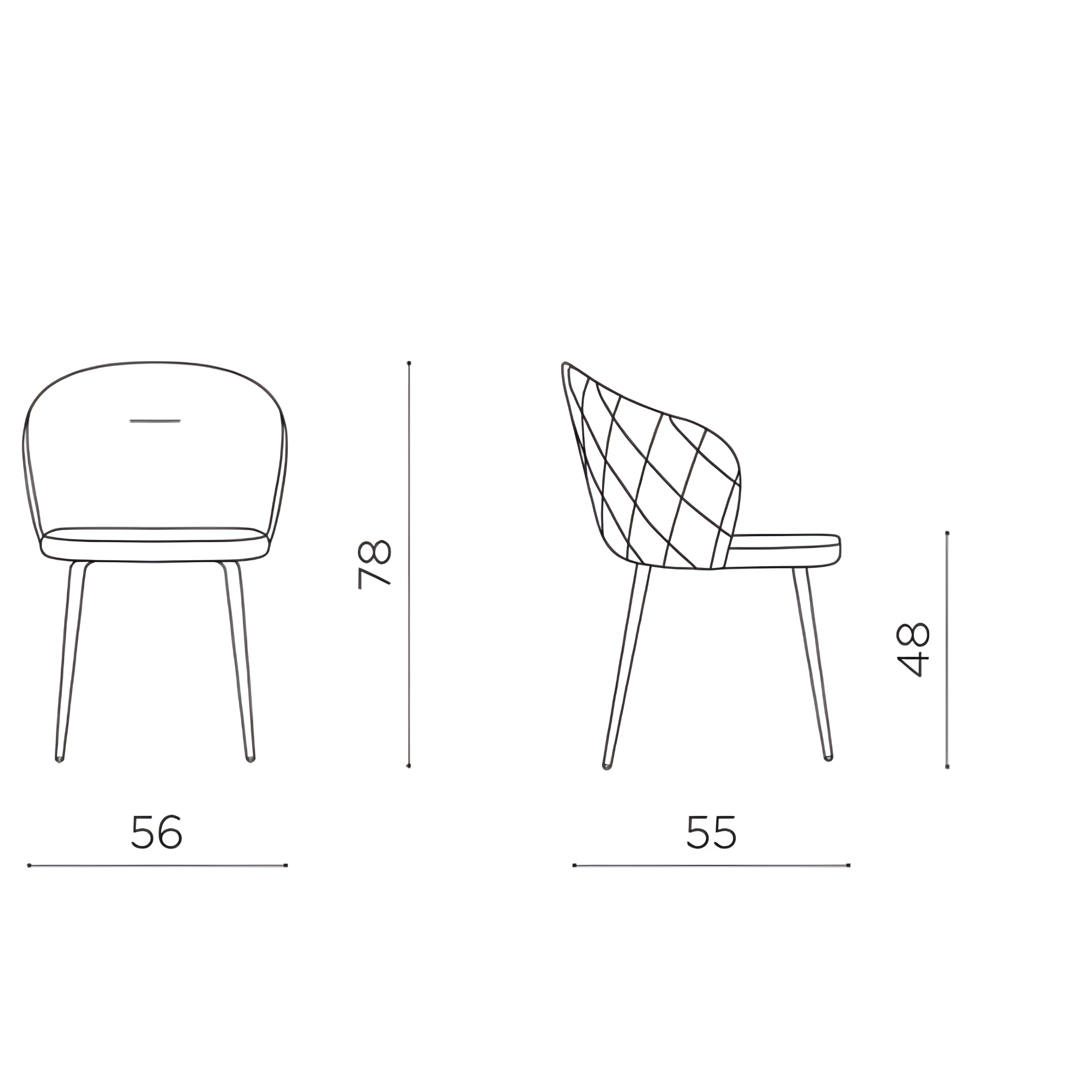 Set sedie da pranzo "Claris" in tessuto imbottite cm 56x55 78h