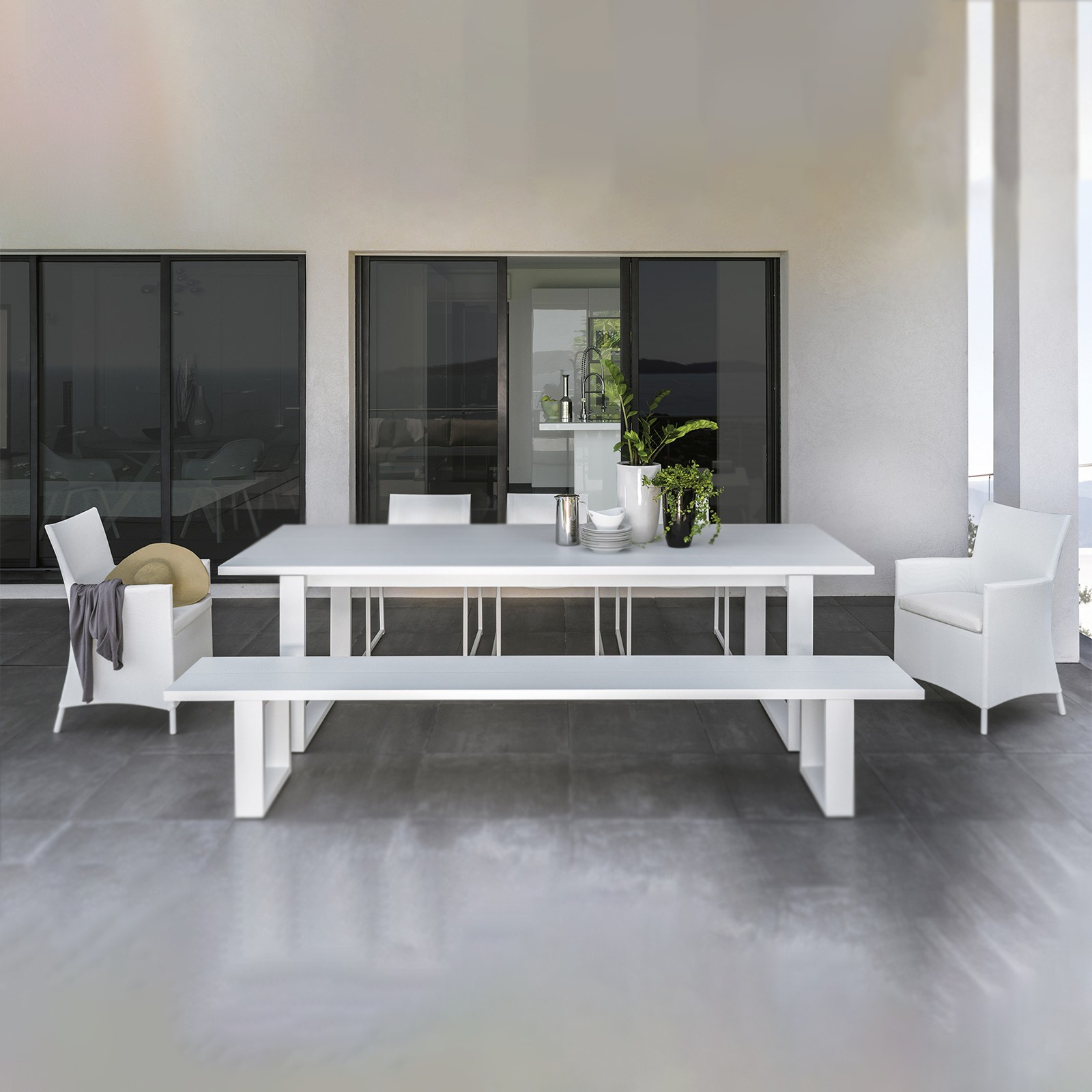 Set da pranzo completo di 6 sedie + tavolo Alu White in alluminio per giardino