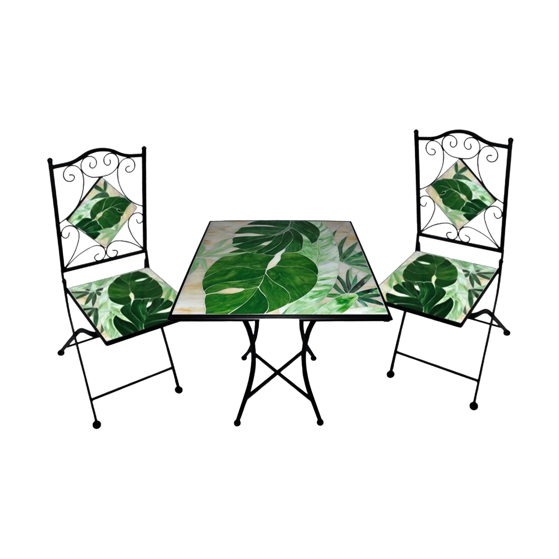 Set da pranzo completo di 2 sedie + tavolo Costarica in ceramica da giardino cm60x60 h75
