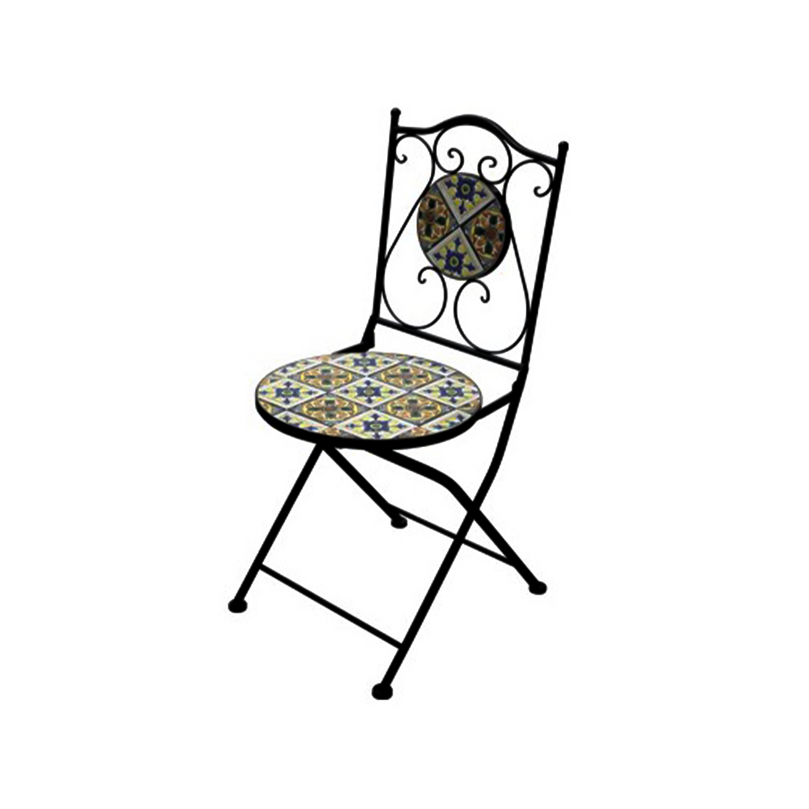Sedia in acciaio Salento con seduta e schienale in ceramica mosaico da giardino