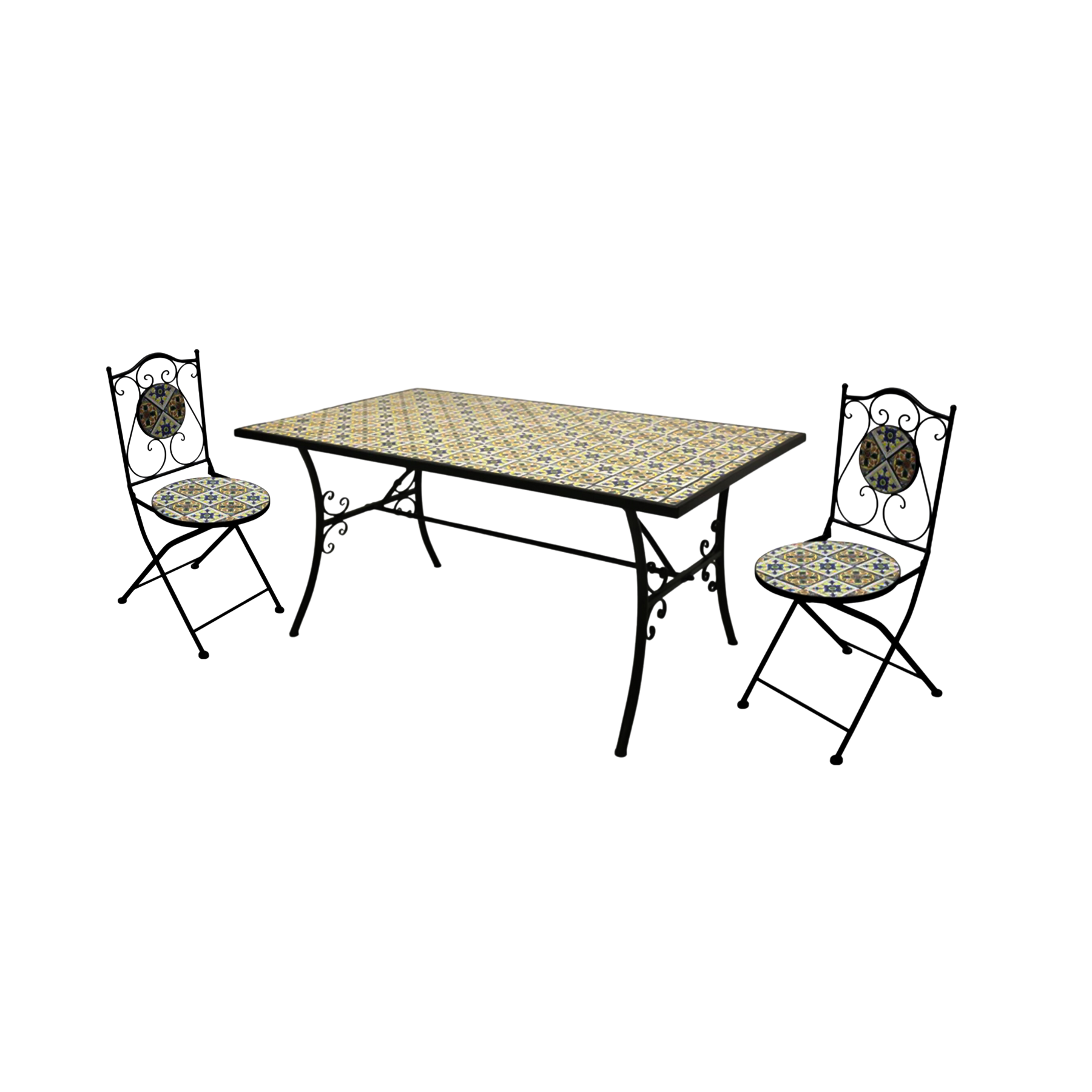 Set da pranzo completo di 2 sedie + tavolo Salerno in ceramica per giardino cm 160x90 h75