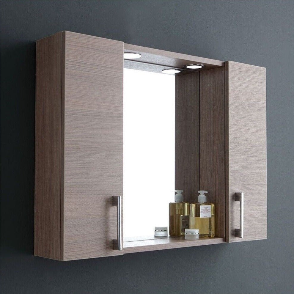 Specchiera da bagno in legno rovere fumo a led cm 77x15,5 57h