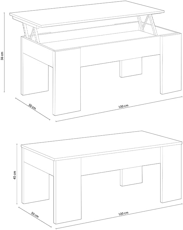 Tavolino da soggiorno per caffè con contenitore e piano rialzabile cm 100x45 48h