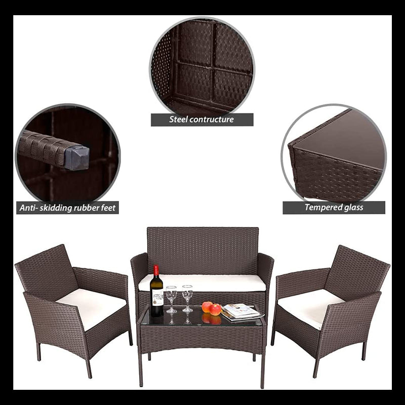 Salotto moderno set Rattan Panama divano tavolo e poltrone marrone