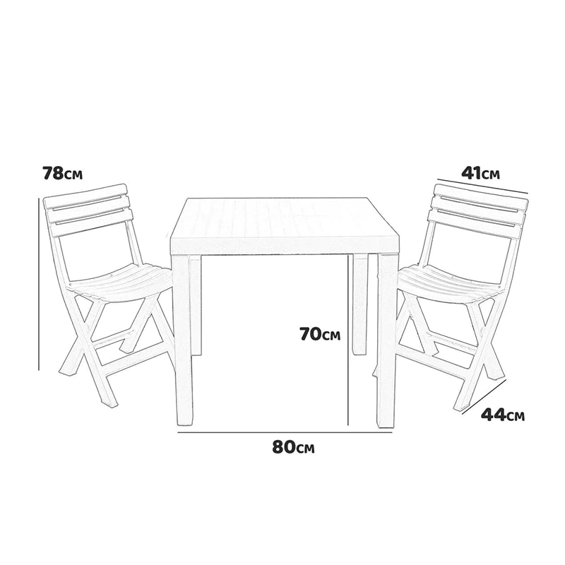 Set da pranzo esterno in resina completo di sedie pieghevoli e tavolo per giardino veranda