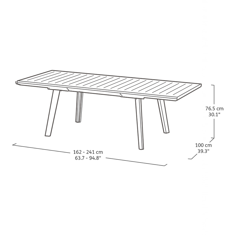 Tavolo da esterno estensibile in resina rettangolare Harmony con doghe effetto legno cm 241x100 76h